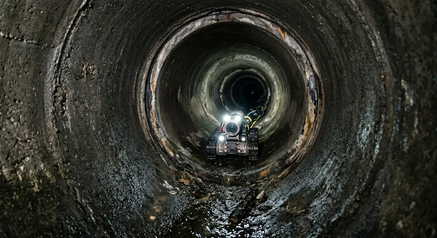 Robotic sewer camera inspecting pipe interior for Sewer Line Cleaning in Bellbrook